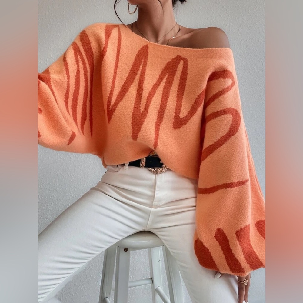 Graphic Pattern Lantern Sleeve Sweater